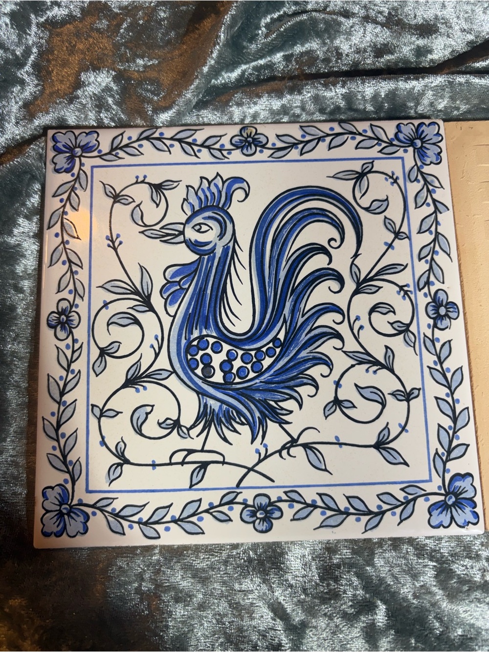 (PAIR)VTG Portuguese Azulejo Ceramic Tile Amapola Ilhavo Folk Art Bird Plaque